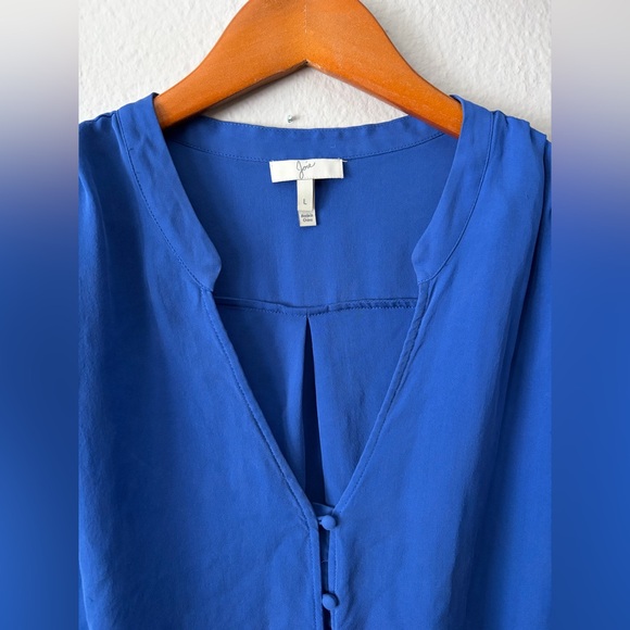 Joie 100% Silk Blue Button Down Tie Front Blouse Women's Large - Picture 4 of 9